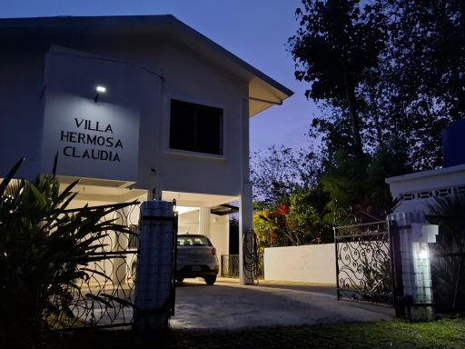 illuminated entrance to the house at night